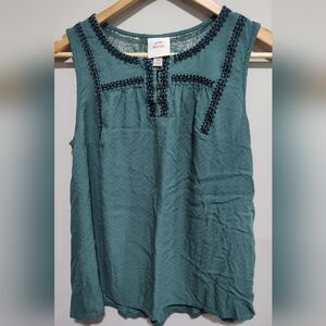Knox Rose Women’s Green Embroidered Tank Top Lace Sleeveless Blouse, Size M